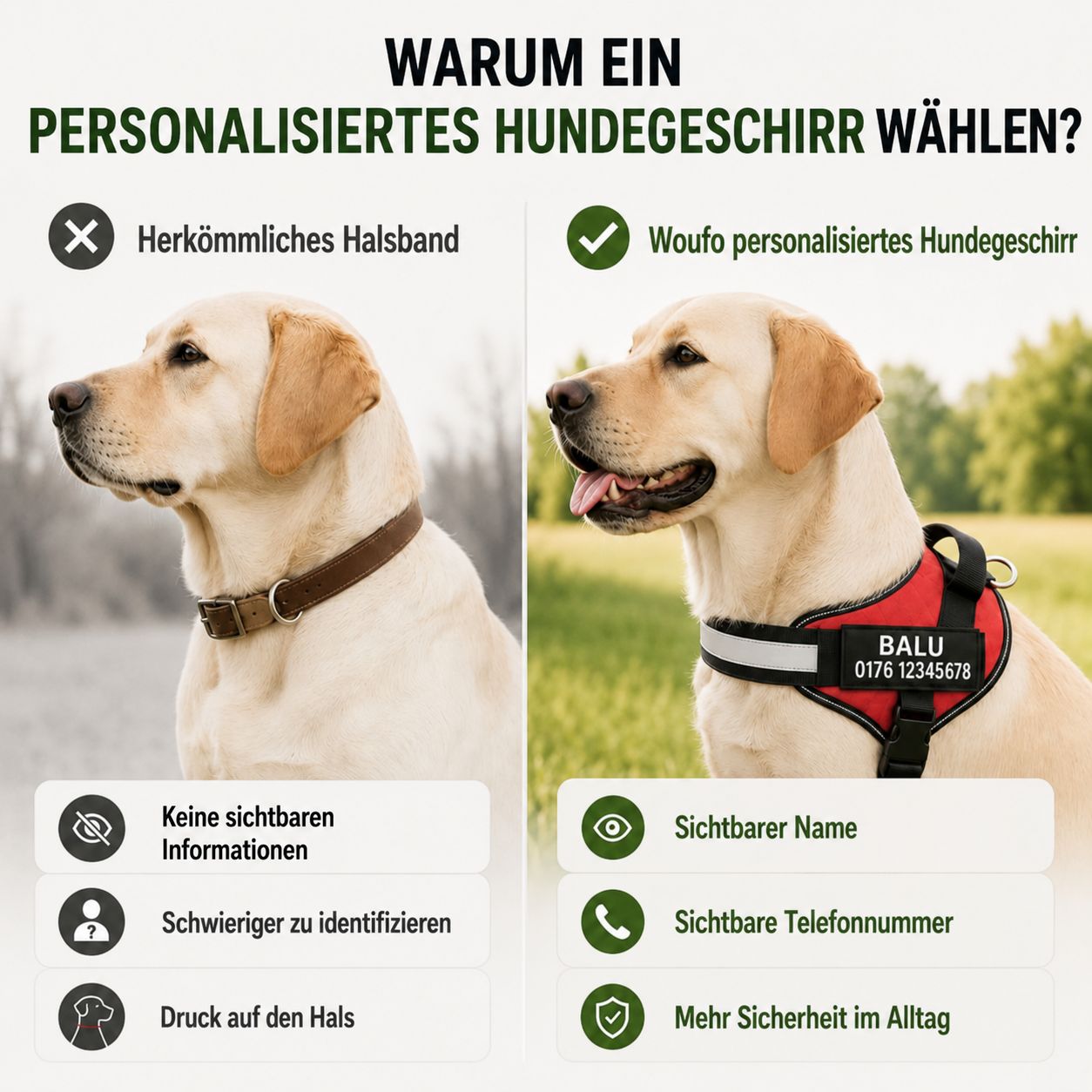 Hundegeschirr mit Namen & Telefonnummer – lasergraviert